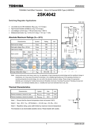 2SK4042 datasheet - Switching Regulator Applications