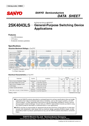 2SK4043LS datasheet - N-Channel Silicon MOSFET General-Purpose Switching Device
