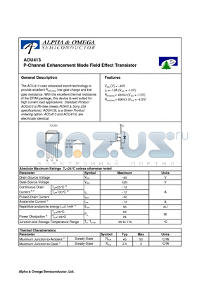 AOU413L datasheet - P-Channel Enhancement Mode Field Effect Transistor