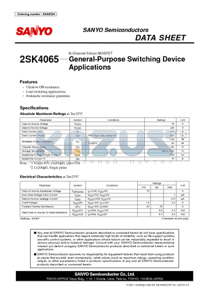 2SK4065 datasheet - N-Channel Silicon MOSFET General-Purpose Switching Device