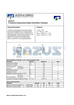 AOU417 datasheet - P-Channel Enhancement Mode Field Effect Transistor