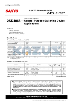 2SK4066 datasheet - N-Channel Silicon MOSFET General-Purpose Switching Device