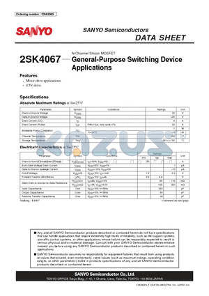 2SK4067 datasheet - General-Purpose Switching Device Applications