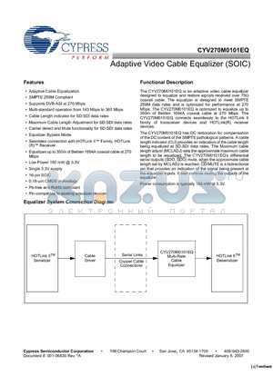 CYV270M0101EQ-SXC datasheet - Adaptive Video Cable Equalizer (SOIC)