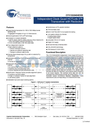 CYV15G0404DXB_07 datasheet - Independent Clock Quad HOTLink II Transceiver with Reclocker