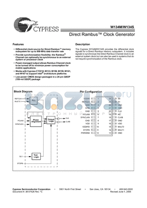 CYW134SOXCT datasheet - Direct Rambus Clock Generator