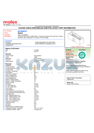 15-80-0321 datasheet - 2.54mm (.100) Pitch C-Grid^ Header, Through Hole without Peg, Dual Row, Vertical, Shrouded, High Temperature, 32 Circuits, Tin (Sn) Plating