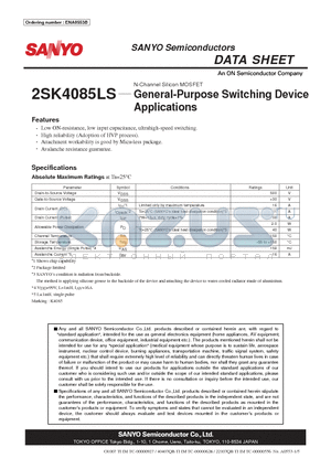 2SK4085LS_0710 datasheet - General-Purpose Switching Device Applications