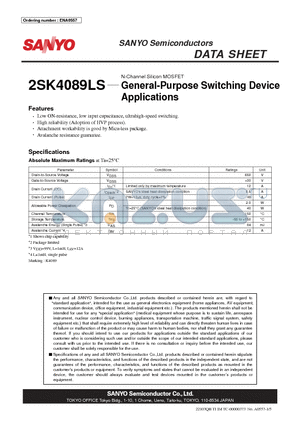 2SK4089LS datasheet - N-Channel Silicon MOSFET General-Purpose Switching Device