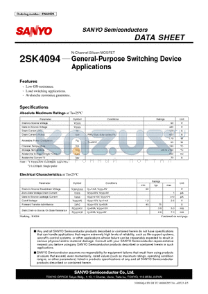 2SK4094 datasheet - N-Channel Silicon MOSFET General-Purpose Switching Device Applications