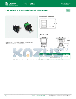 0FHJ3003U datasheet - Low Profile JCASE^ Panel-Mount Fuse Holder