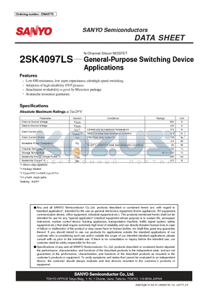 2SK4097LS datasheet - N-Channel Silicon MOSFET General-Purpose Switching Device