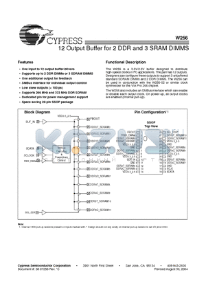 CYW256OXC datasheet - 12 Output Buffer for 2 DDR and 3 SRAM DIMMS