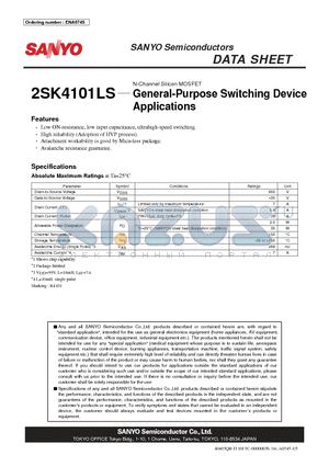 2SK4101LS datasheet - N-Channel Silicon MOSFET General-Purpose Switching Device
