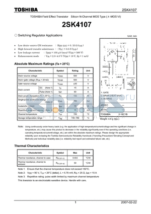 2SK4107 datasheet - Switching Regulator Applications