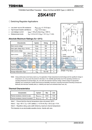 2SK4107 datasheet - Switching Regulator Applications