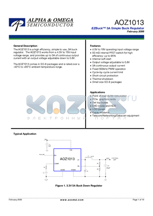 AOZ1013 datasheet - EZBuck TM 3A Simple Buck Regulator