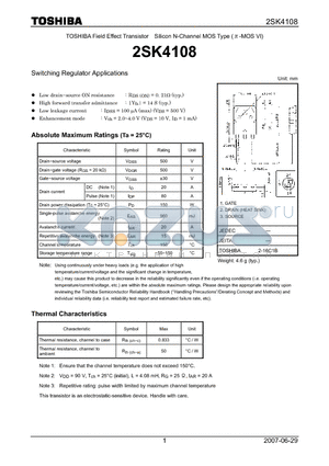 2SK4108 datasheet - Silicon N-Channel MOS Type Switching Regulator Applications