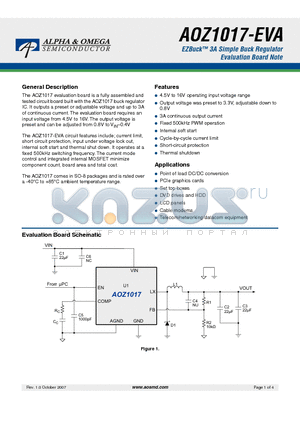 AOZ1017-EVA datasheet - EZBuck 3A Simple Buck Regulator Evaluation Board Note