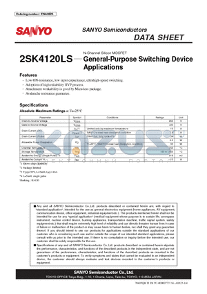 2SK4120LS datasheet - N-Channel Silicon MOSFET General-Purpose Switching Device