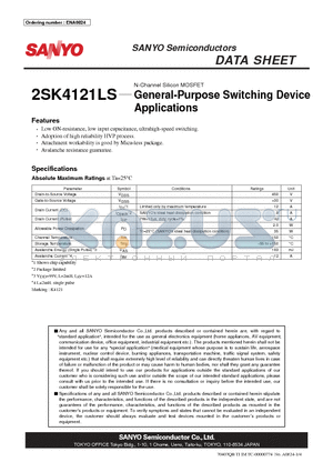 2SK4121LS datasheet - N-Channel Silicon MOSFET General-Purpose Switching Device