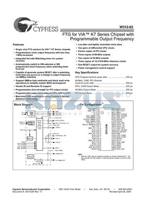 CYW312OXC datasheet - FTG for VIA K7 Series Chipset with Programmable Output Frequency