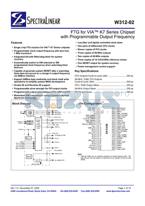 CYW312OXCT datasheet - FTG for VIA K7 Series Chipset with Programmable Output Frequency