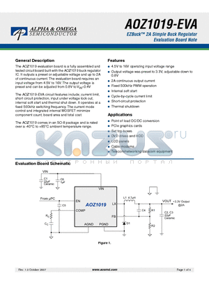 AOZ1019-EVA datasheet - EZBuck 2A Simple Buck Regulator Evaluation Board Note