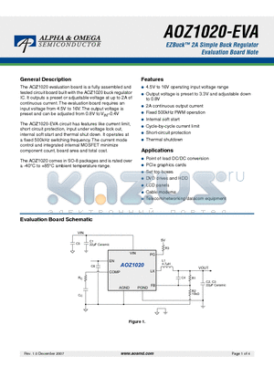 AOZ1020-EVA datasheet - EZBuck 2A Simple Buck Regulator Evaluation Board Note