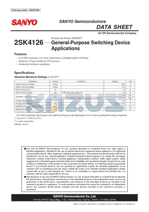 2SK4126 datasheet - General-Purpose Switching Device Applications