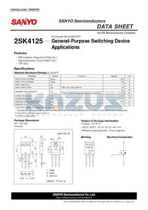 2SK4125 datasheet - General-Purpose Switching Device Applications