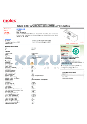 15-80-0643 datasheet - 2.54mm (.100) Pitch C-Grid^ Header, Through Hole without Peg, Dual Row, Vertical, Shrouded, High Temperature, 64 Circuits