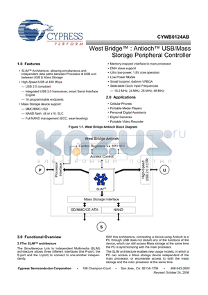 CYWB0124AB_09 datasheet - West Bridge,Antioch,USB/Mass Storage Peripheral Controller