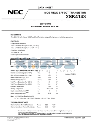 2SK4143 datasheet - SWITCHING N-CHANNEL POWER MOS FET