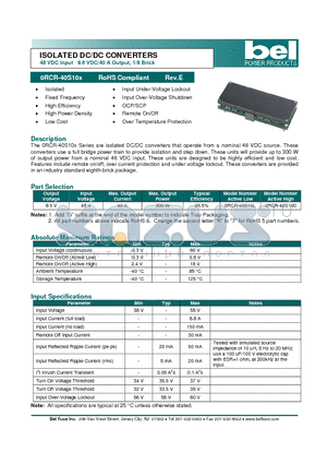0RCR-40S10L datasheet - ISOLATED DC/DC CONVERTERS