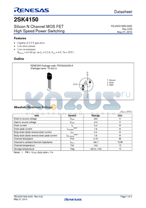 2SK4150 datasheet - Silicon N Channel MOS FET High Speed Power Switching
