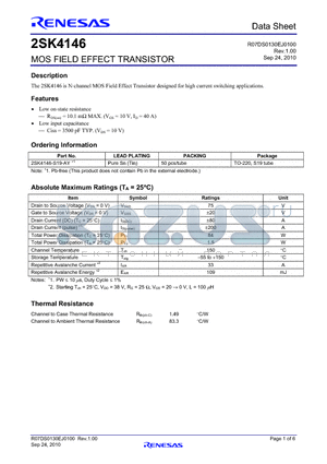 2SK4146 datasheet - MOS FIELD EFFECT TRANSISTOR