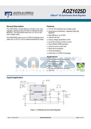 AOZ1025D datasheet - EZBuck 8A Synchronous Buck Regulator