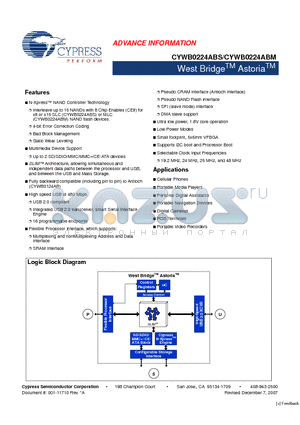 CYWB0224ABM datasheet - West Bridge Astoria