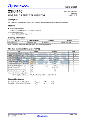 2SK4146-S19-AY datasheet - MOS FIELD EFFECT TRANSISTOR