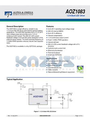 AOZ1083 datasheet - 1.2 A Buck LED Driver