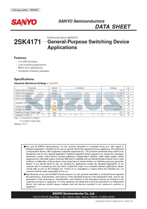 2SK4171 datasheet - N-Channel Silicon MOSFET General-Purpose Switching Device Applications