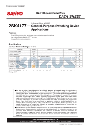 2SK4177 datasheet - N-Channel Silicon MOSFET General-Purpose Switching Device Applications