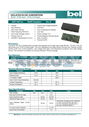 0RCY-50T12L datasheet - ISOLATED DC/DC CONVERTERS