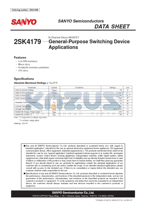 2SK4179 datasheet - N-Channel Silicon MOSFET General-Purpose Switching Device Applications