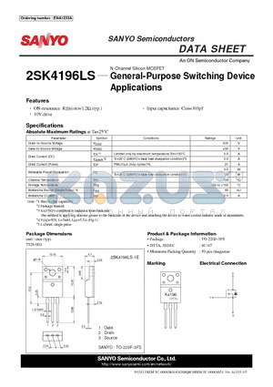 2SK4196LS_12 datasheet - General-Purpose Switching Device Applications