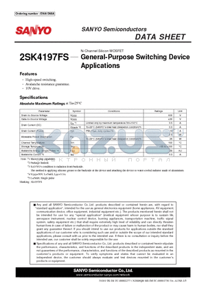 2SK4197FS datasheet - General-Purpose Switching Device Applications