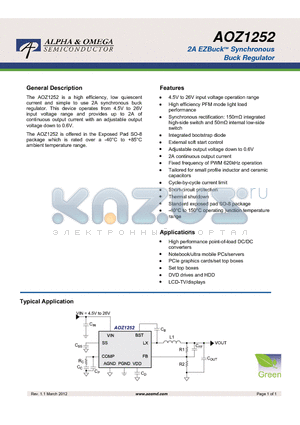 AOZ1252 datasheet - 2A EZBuck Synchronous Buck Regulator