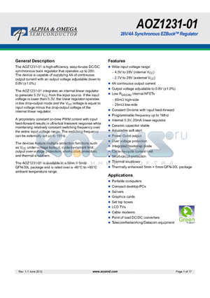 AOZ1231-01 datasheet - 28V/4A Synchronous EZBuckTM Regulator
