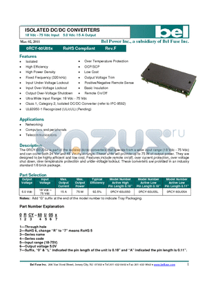 0RCY-60U05A datasheet - ISOLATED DC/DC CONVERTERS